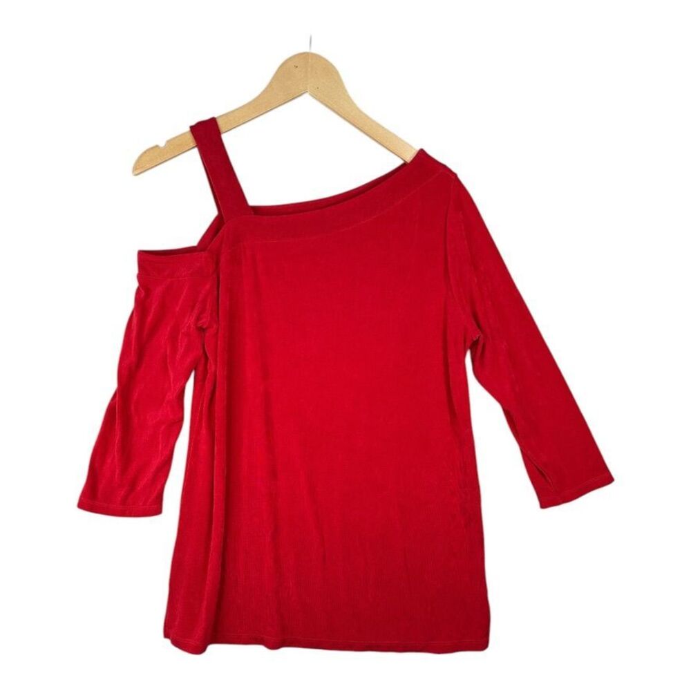 Chico's Cold Shoulder‎ Top 3/4 Sleeve Red Blouse Casual Elegant Size 1 (US 8/10)